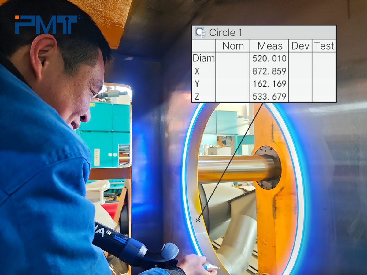 The PMT portable CMM measuring arm enables efficient feature collection for inspection.